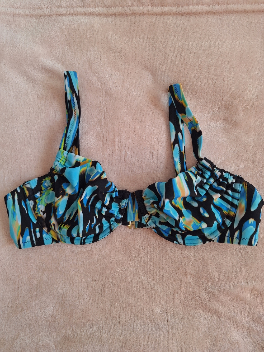 Lascana Blue & Black Abstract Print Bikini Top Sz 36C
